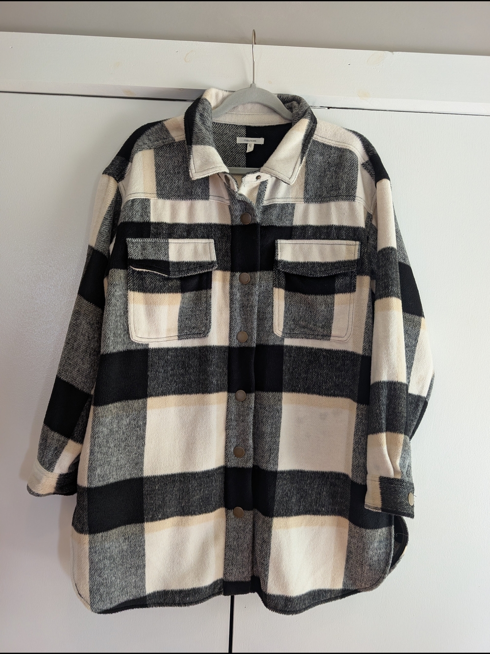 Maurices Black and Cream Plaid Utility Shacket